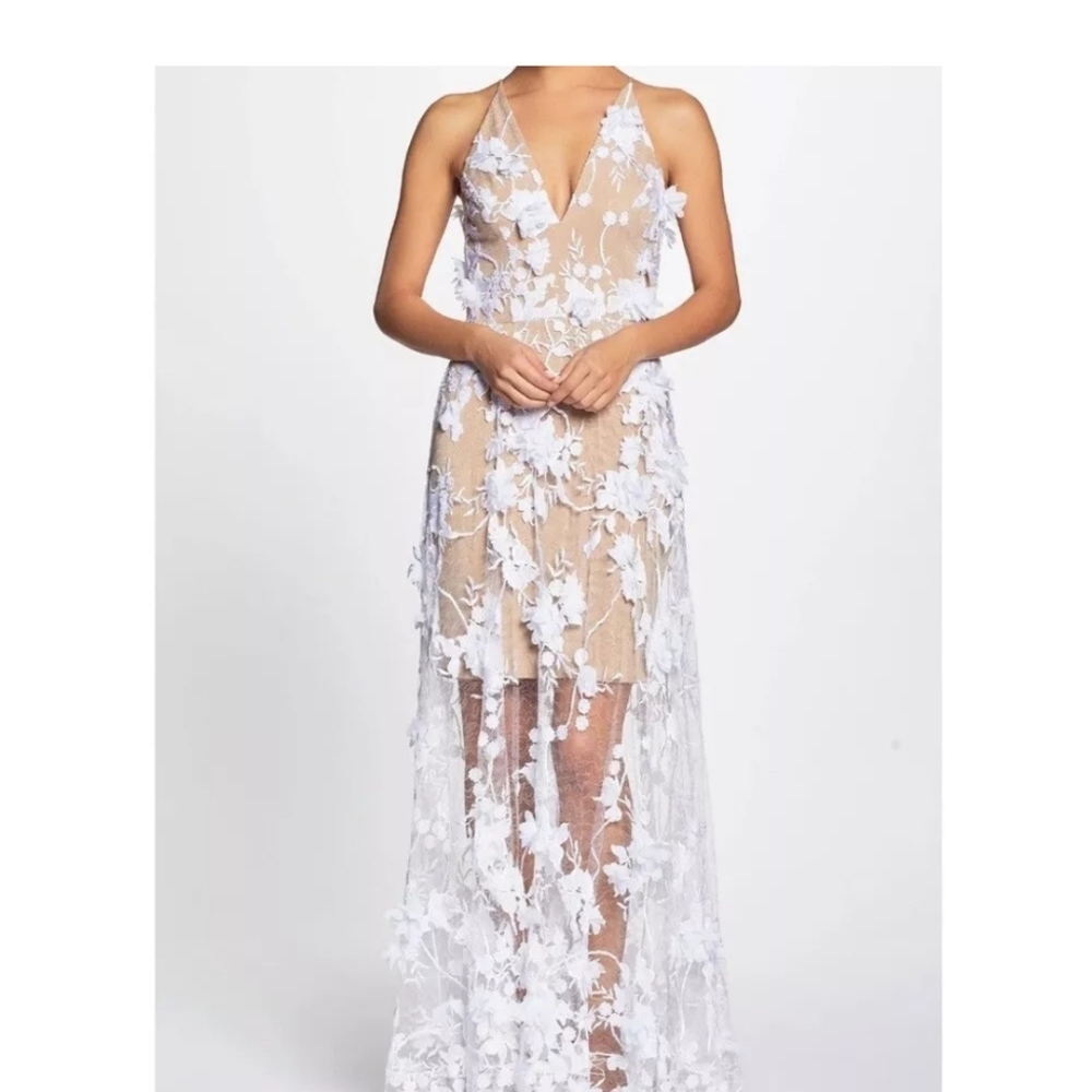 Dress the Population Sidney Sheer Lace Gown White/Nude S - Picture 4 of 5